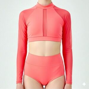 BalTogs High-Waist Mesh Crop Top and Briefs Set Coral Salmon Dance‎ Dancewear CM